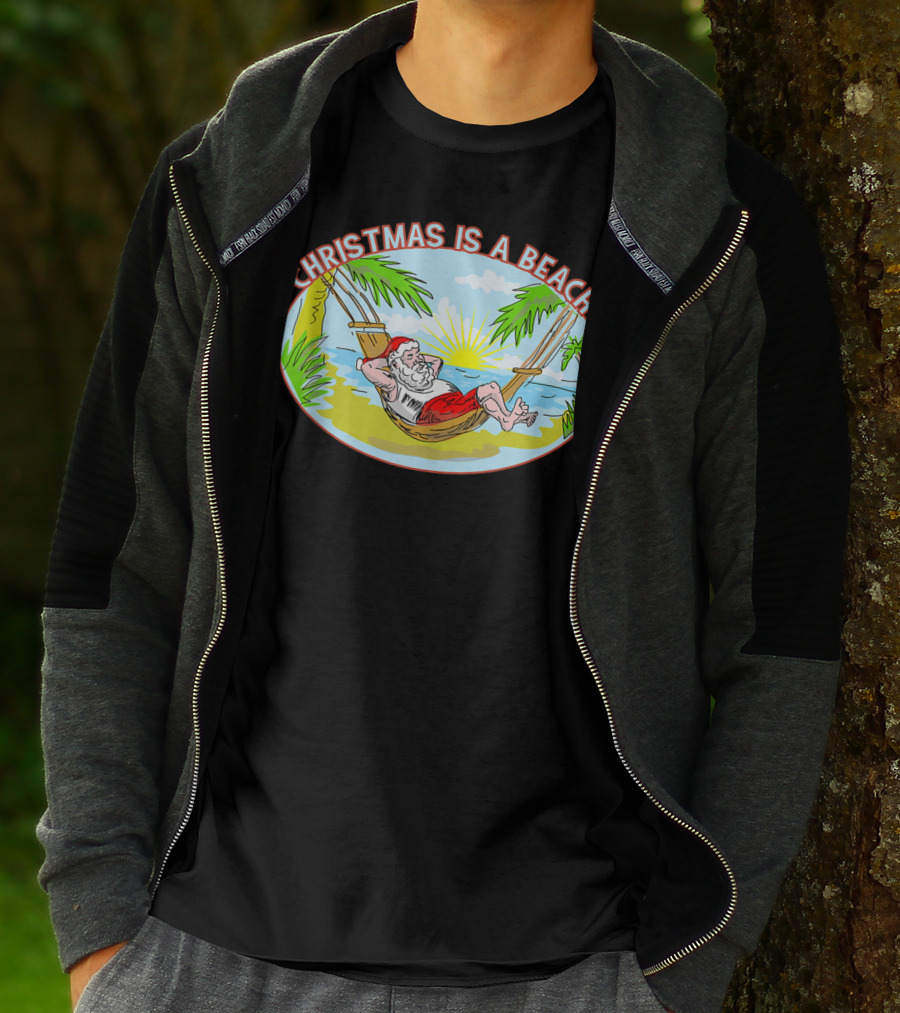 Christmas Is A Beach Santa Xmas On A Beach T-Shirt