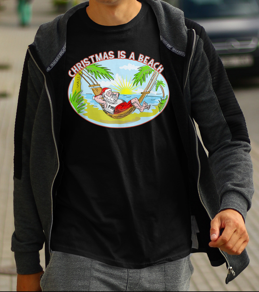 Christmas Is A Beach Santa Xmas On A Beach T-Shirt