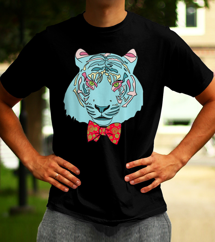 Colorful Tiger Head With Spiraled Bow Tie T-Shirt