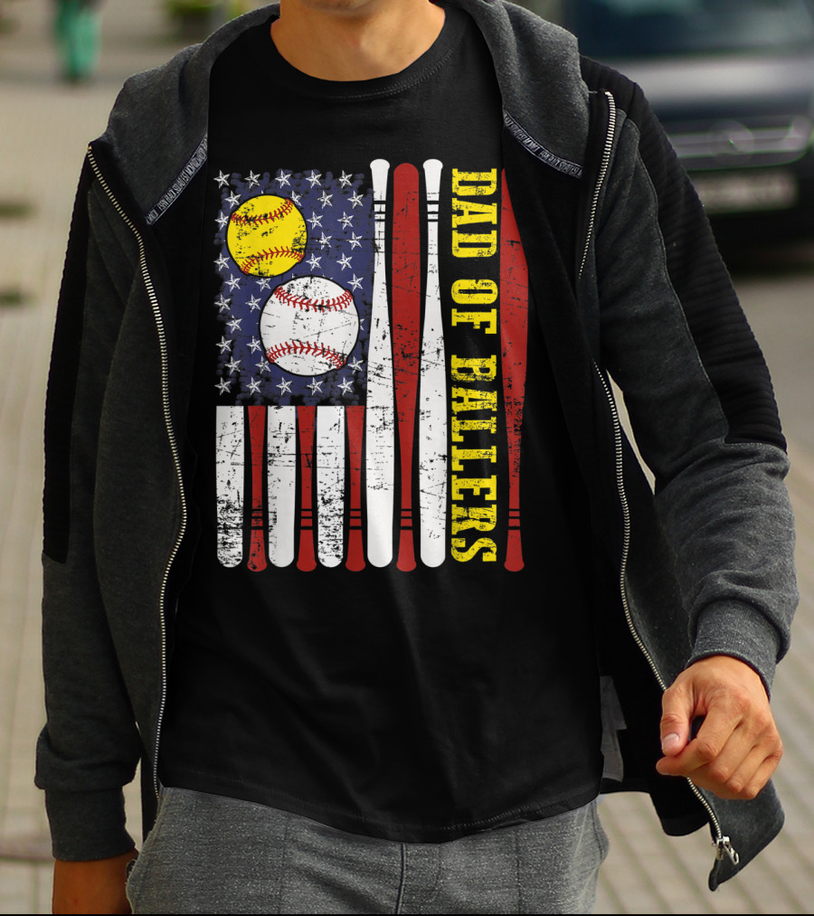 Dad Of Ballers American Flag Baseball Softball T-Shirt