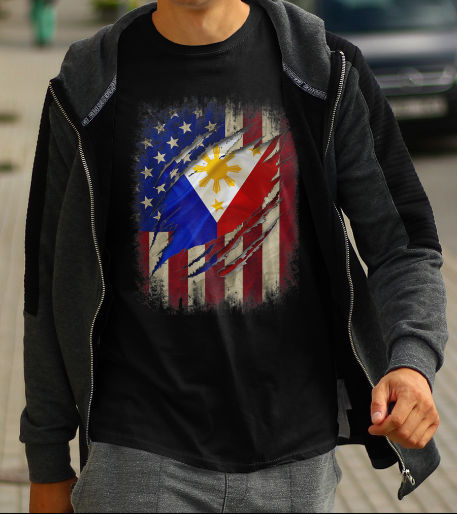 Filipino American Flag With Filipino Blood Inside T-Shirt