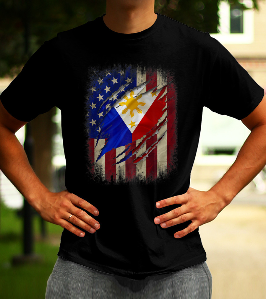 Filipino American Flag With Filipino Blood Inside T-Shirt