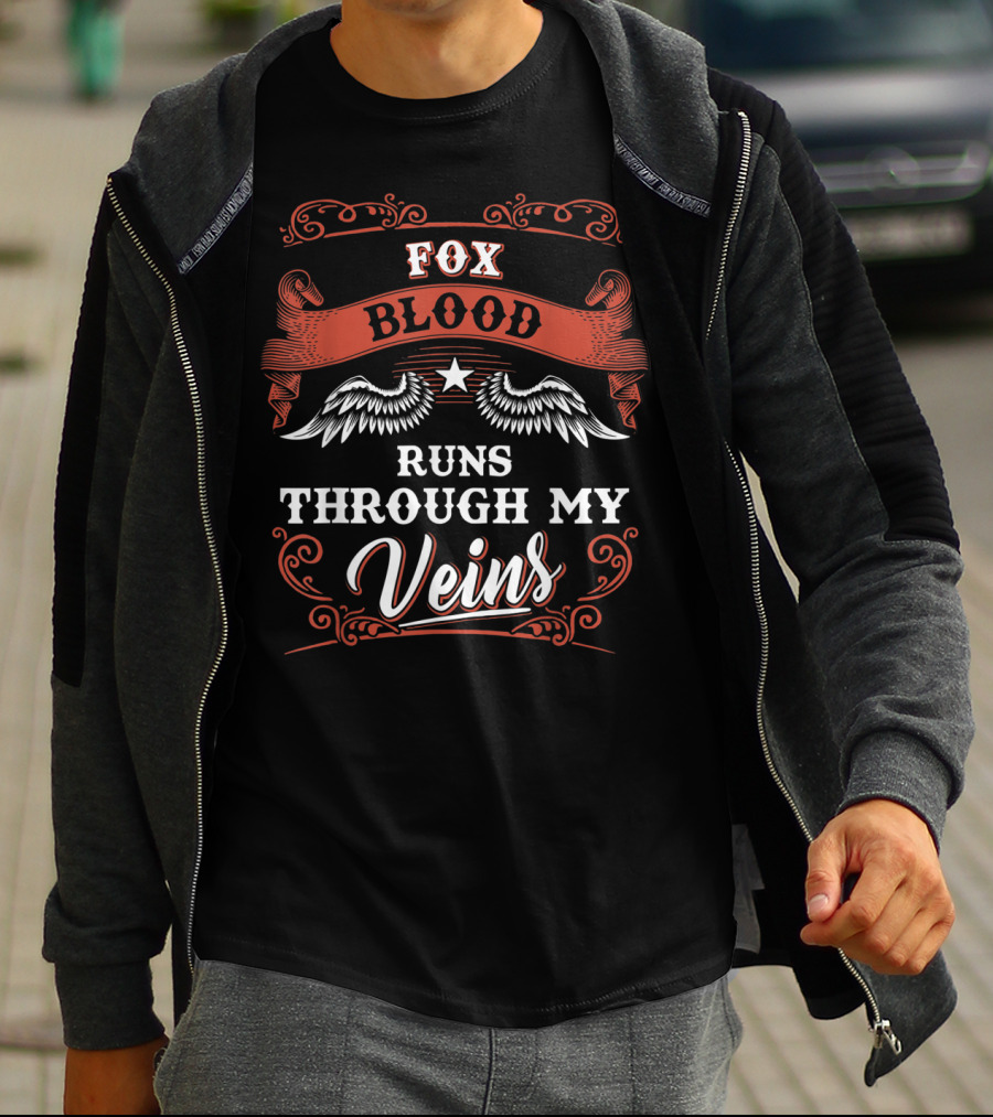 Fox Blood Runs Through My Veins 1K2d Vintage Winged Banner T-Shirt
