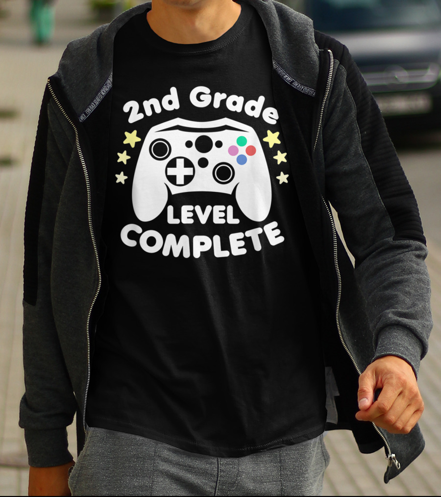 2nd Grade Level Complete Graduation Day Gamer Controller Stars T-Shirt