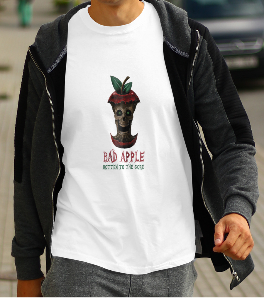 Bad Apple Skull With Rotten To The Core Text T-Shirt