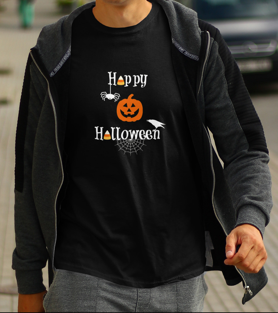 Happy Halloween Pumpkin Crow Spider Candy Corn T-Shirt