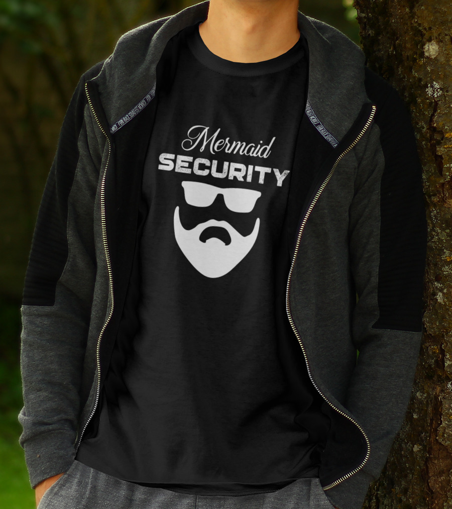 Mermaid Security Beard Dad Pool Party Halloween T-Shirt