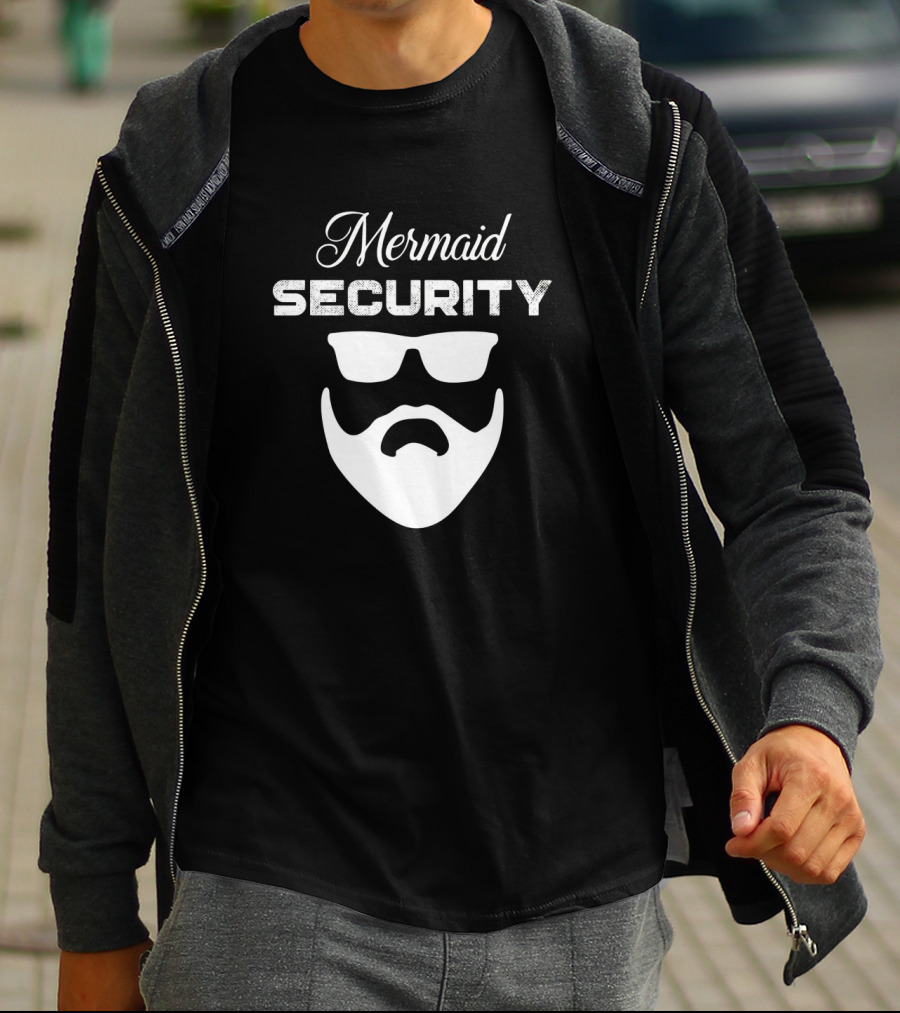 Mermaid Security Beard Dad Pool Party Halloween T-Shirt