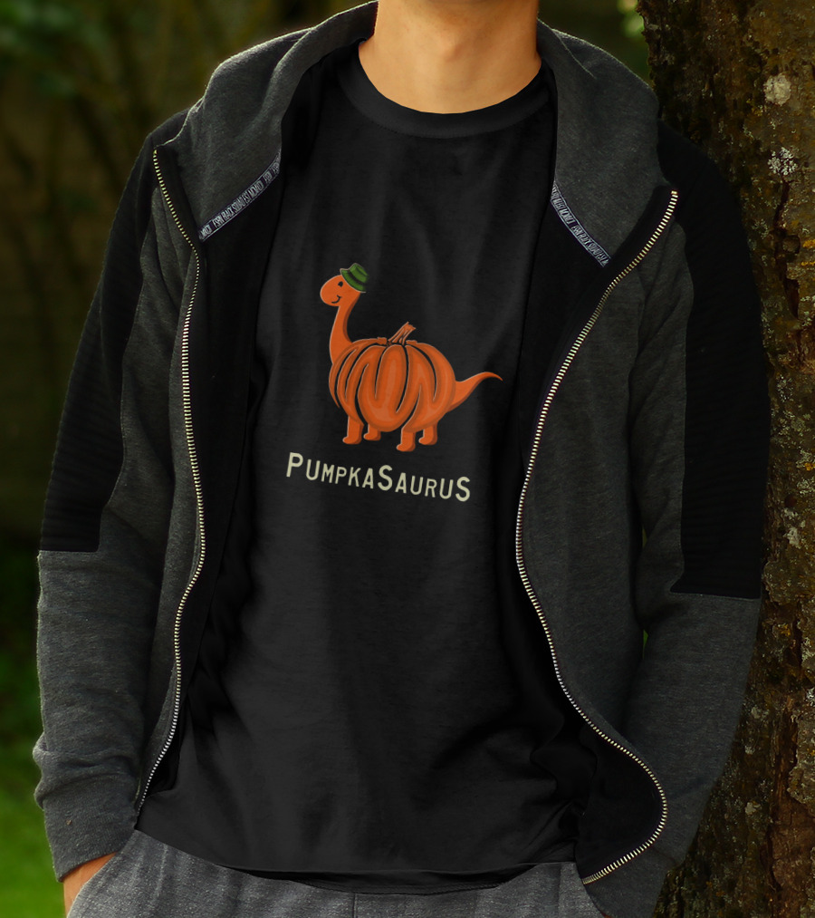 Pumpkasaurus Dinosaur With Green Hat Pumpkin Body T-Shirt