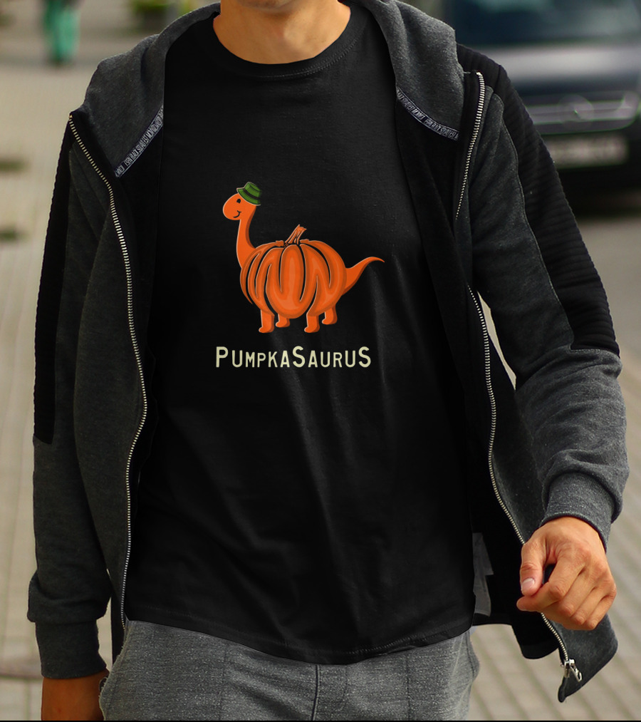 Pumpkasaurus Dinosaur With Green Hat Pumpkin Body T-Shirt
