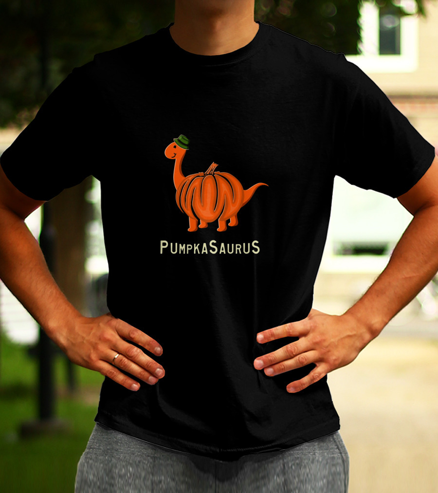 Pumpkasaurus Dinosaur With Green Hat Pumpkin Body T-Shirt