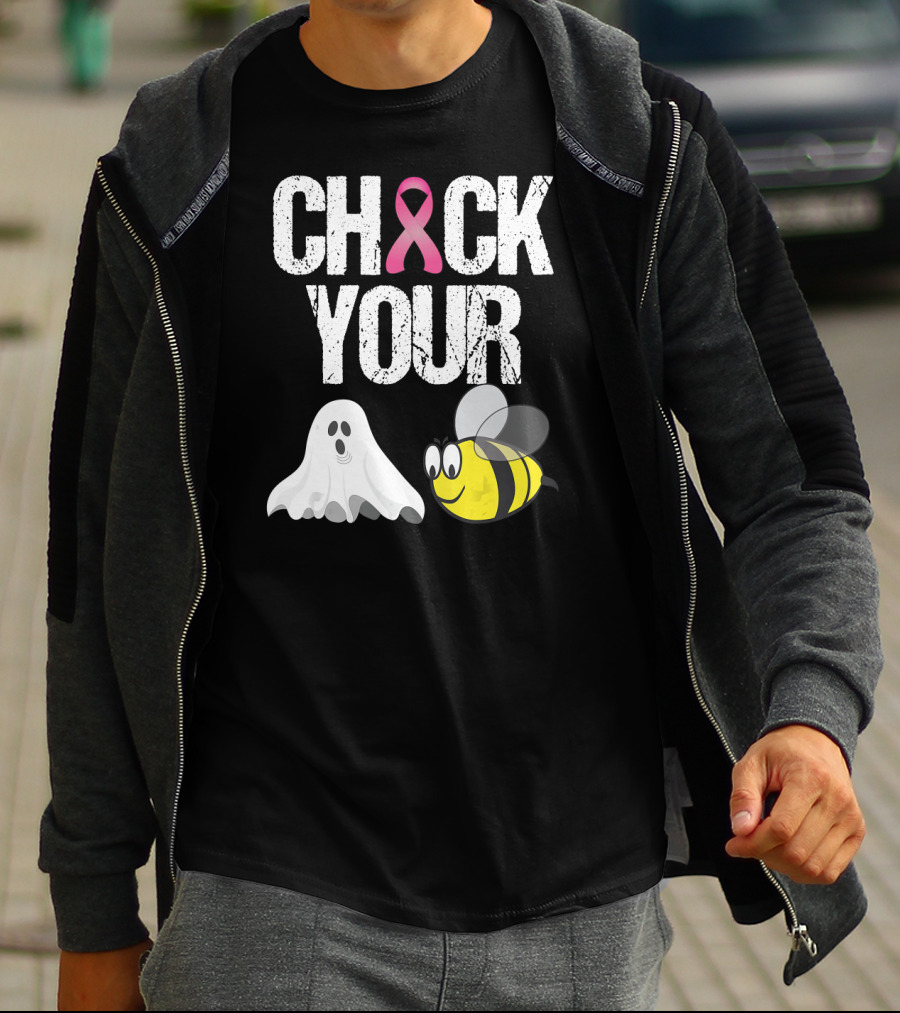 Check Your Boo Bees Funny Breast Cancer Awareness Ghost Bee Pink T-Shirt