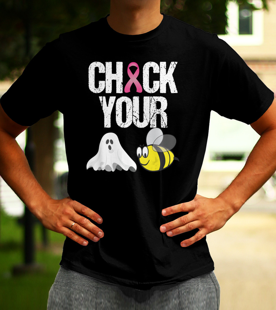 Check Your Boo Bees Funny Breast Cancer Awareness Ghost Bee Pink T-Shirt