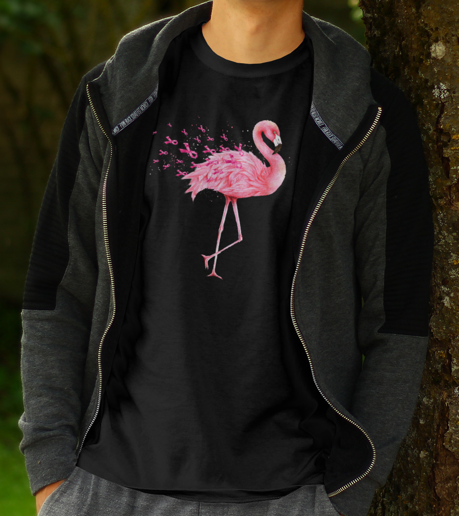 Cute Flamingo Breast Cancer Awareness Pink Ribbon T-Shirt
