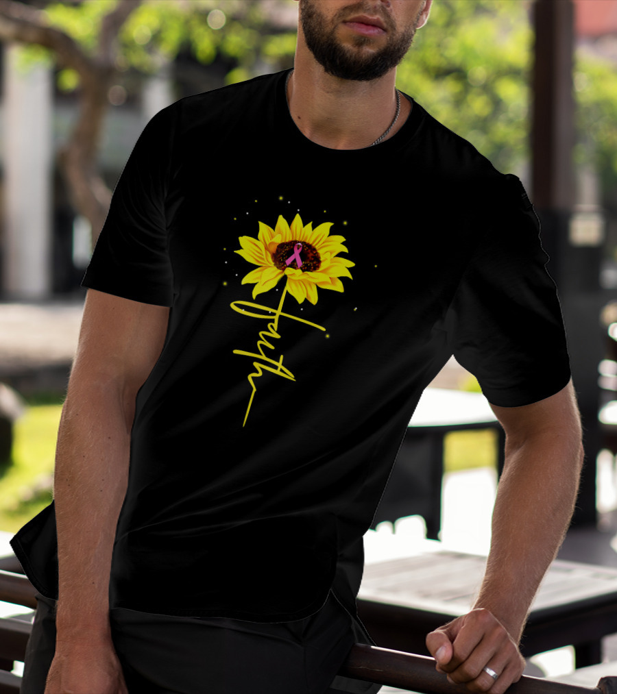 Faith Pink Ribbon Sunflower Breast Cancer Awareness T-Shirt