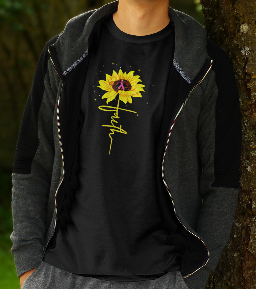 Faith Pink Ribbon Sunflower Breast Cancer Awareness T-Shirt