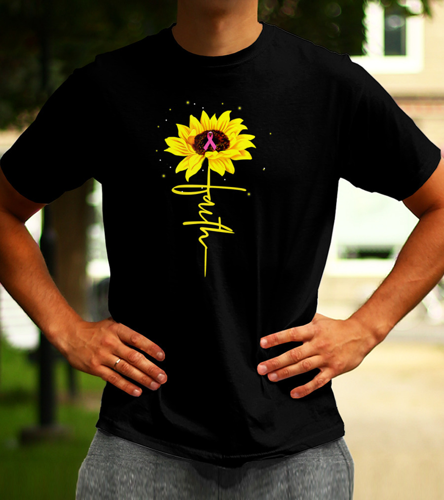 Faith Pink Ribbon Sunflower Breast Cancer Awareness T-Shirt