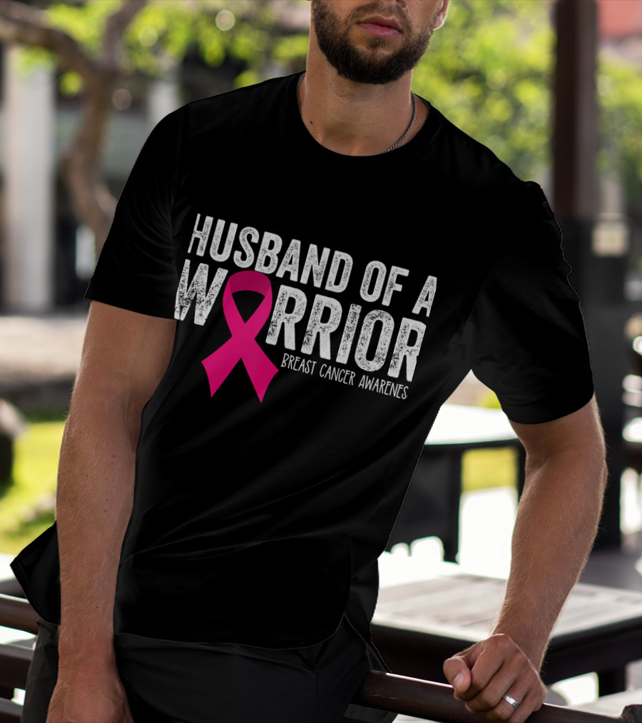 Husband Of A Warrior Breast Cancer Awareness Pink T-Shirt