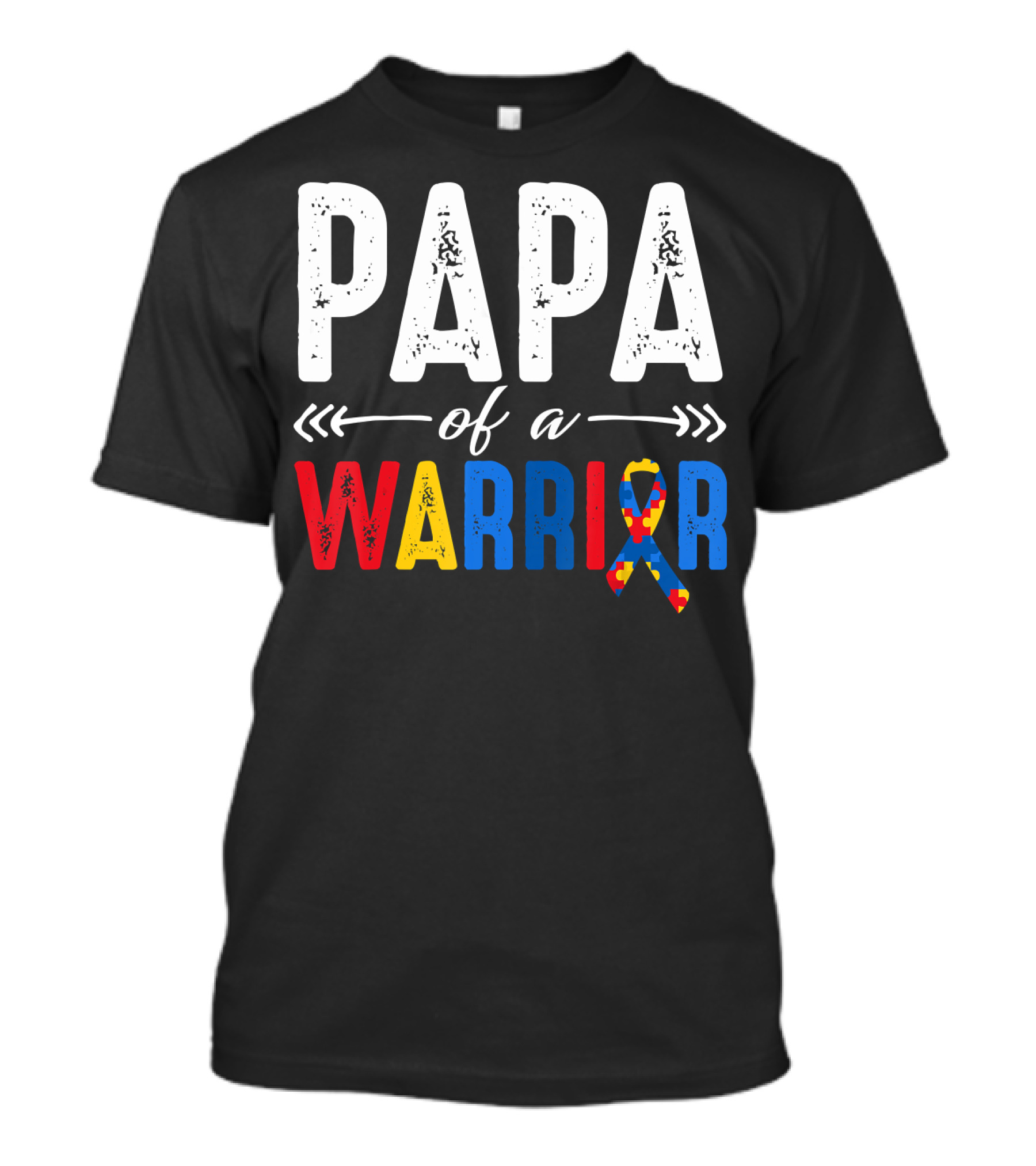 Papa Of A Warrior Autism Awareness Grandpa Colorful Puzzle T-Shirt