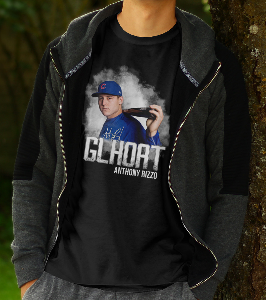 CHICAGO CUBS GLHOAT ANTHONY RIZZO SIGNATURE BLUE SMOKE BACKGROUND T-Shirt