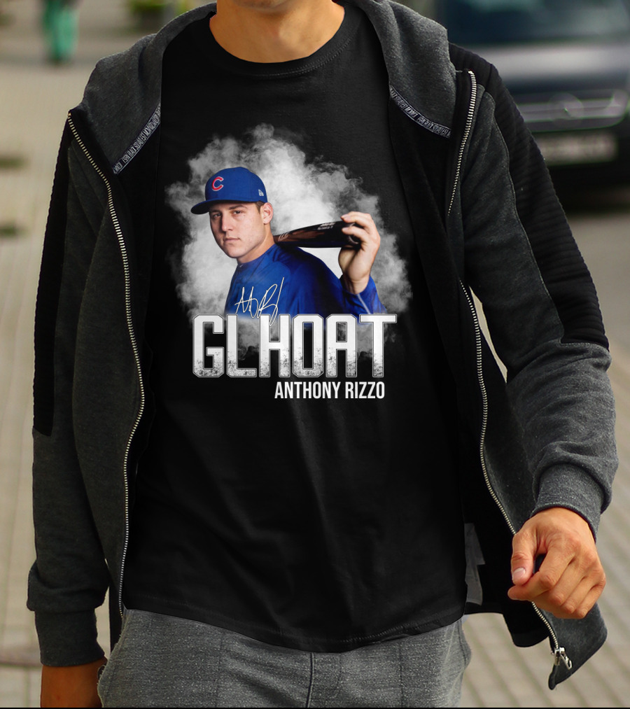 CHICAGO CUBS GLHOAT ANTHONY RIZZO SIGNATURE BLUE SMOKE BACKGROUND T-Shirt