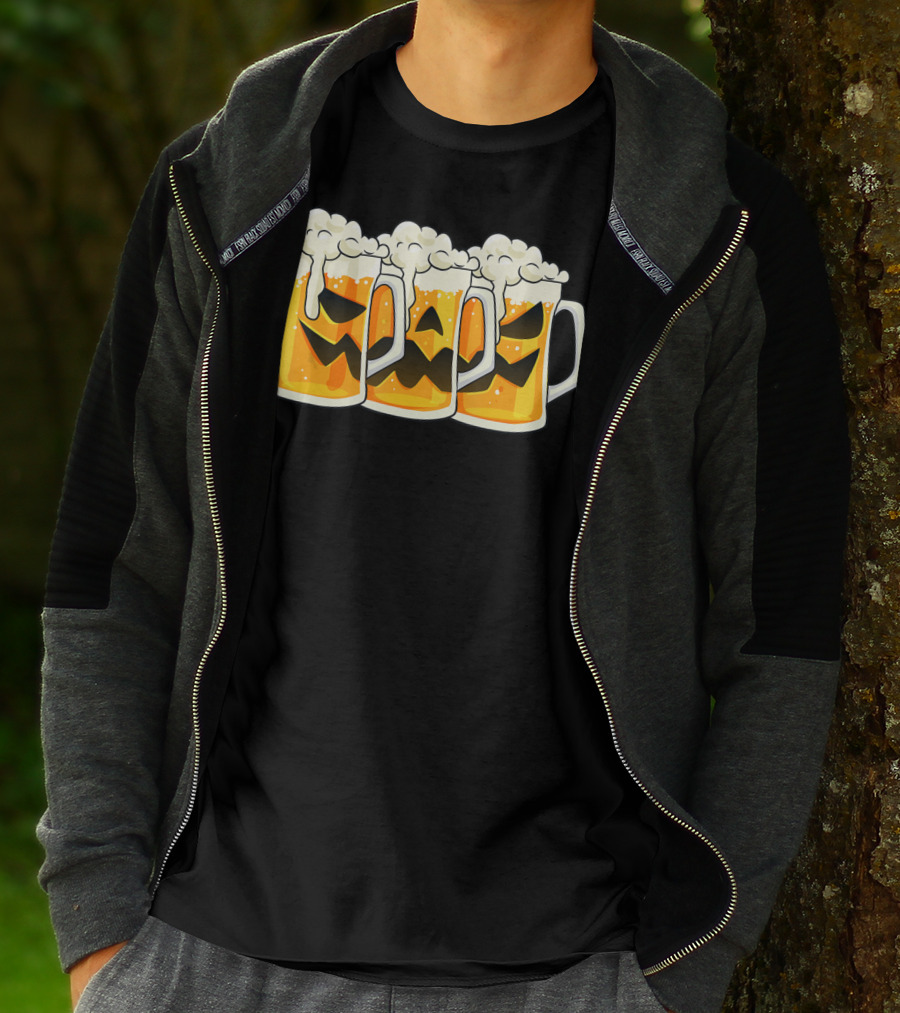 Halloween Jack O Lantern Beer Mug Faces T-Shirt