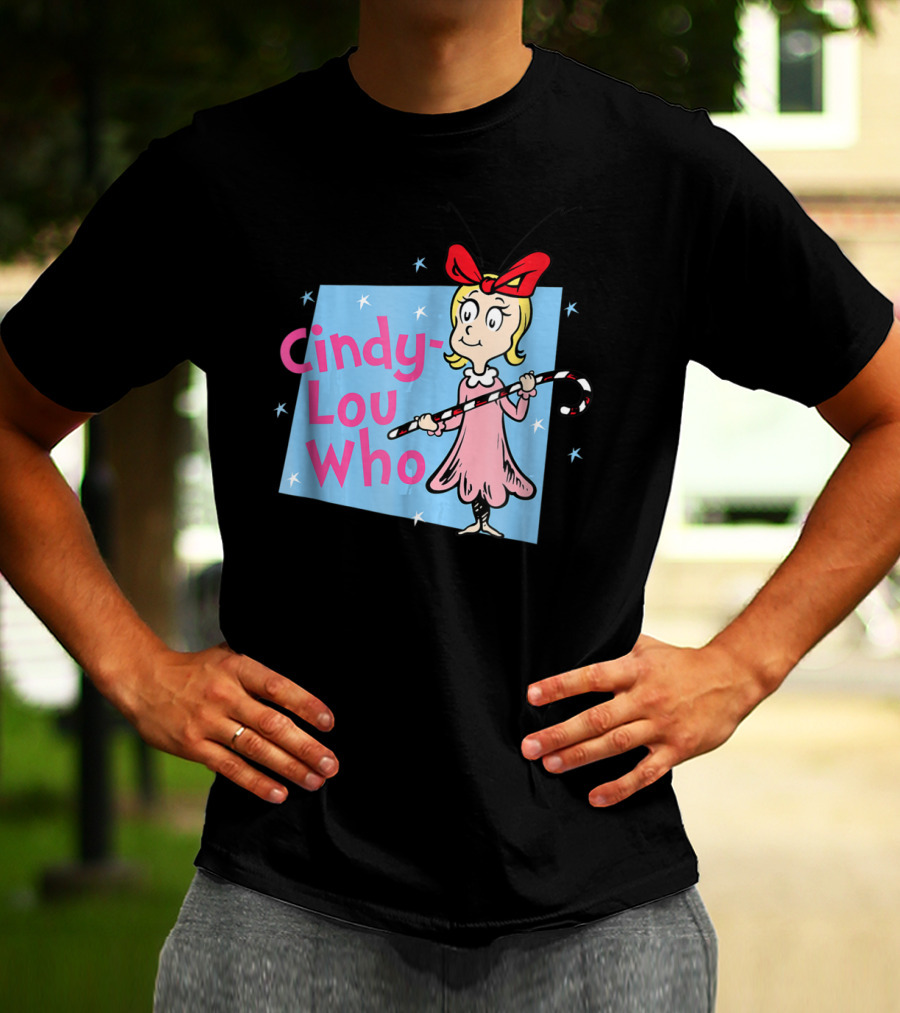 Cindy Lou Who Dr. Seuss Character With Candy Cane And Red Bow T-Shirt