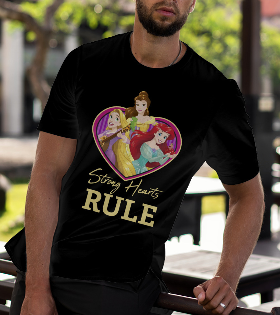 Disney Princess Rapunzel Belle Ariel Strong Hearts Rule T-Shirt