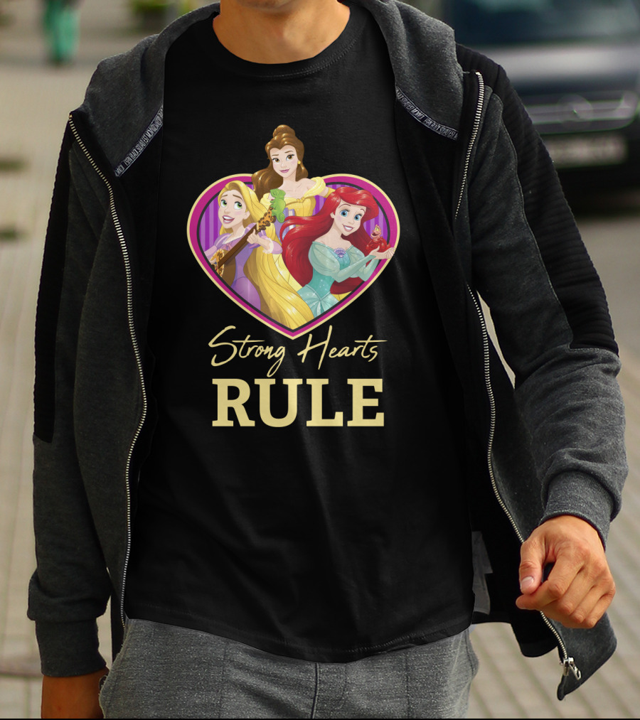 Disney Princess Rapunzel Belle Ariel Strong Hearts Rule T-Shirt