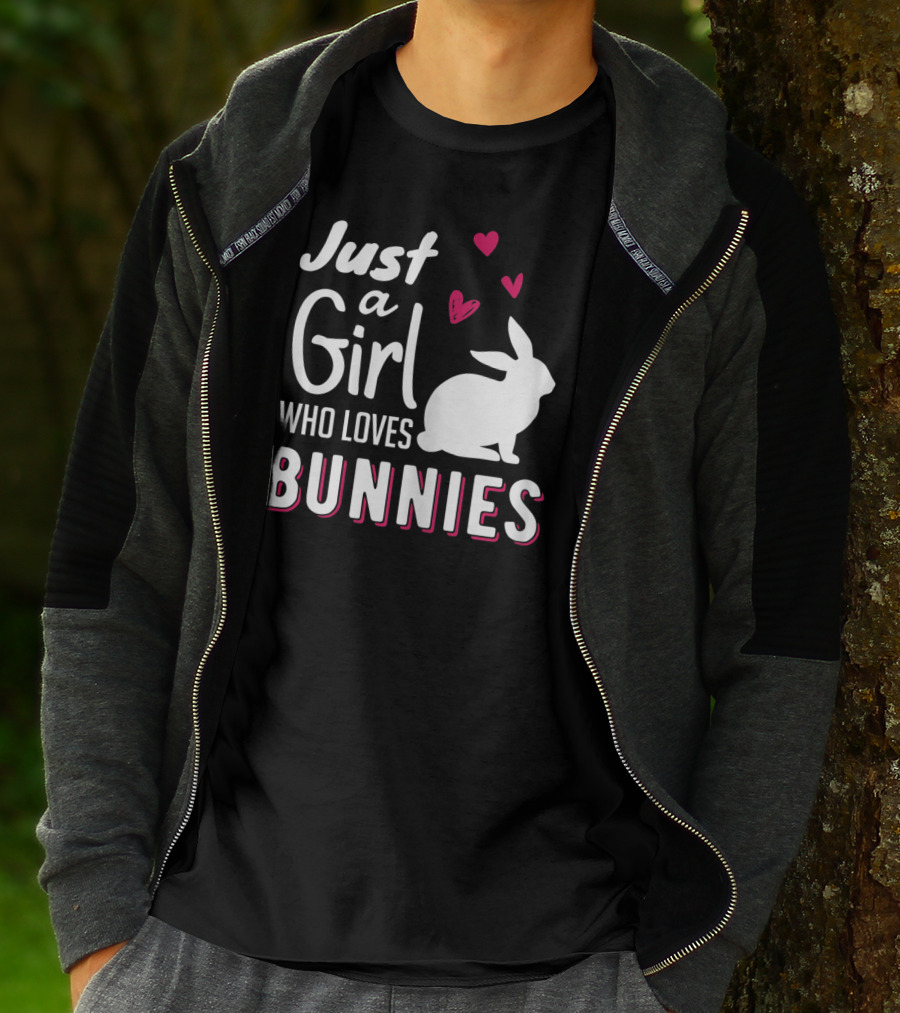 Just A Girl Who Loves Bunnies White Rabbit Pink Hearts T-Shirt