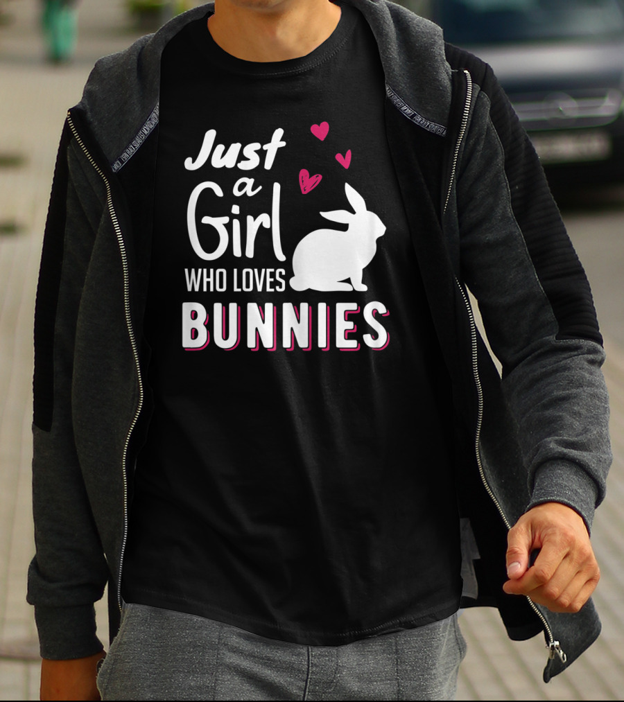 Just A Girl Who Loves Bunnies White Rabbit Pink Hearts T-Shirt