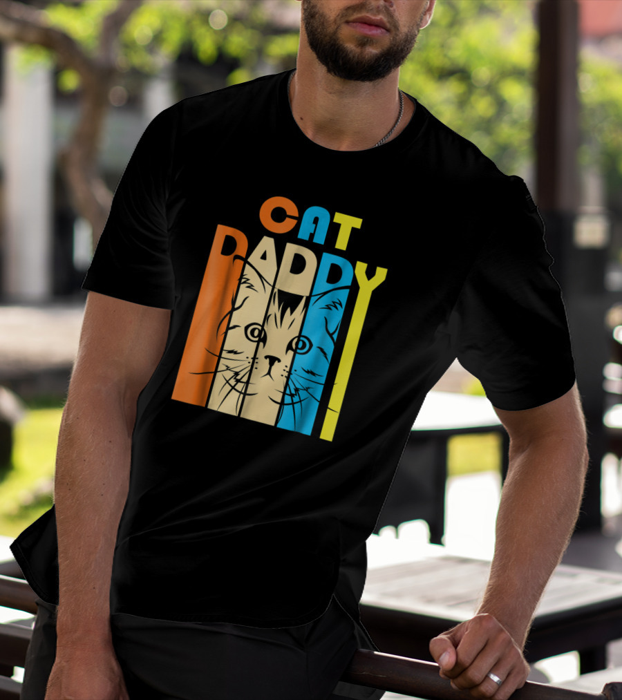 Retro Vintage Cat Daddy Multicolor T-Shirt
