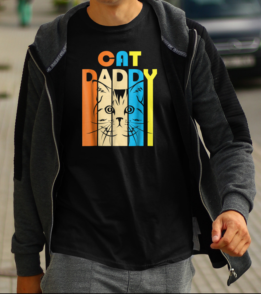 Retro Vintage Cat Daddy Multicolor T-Shirt