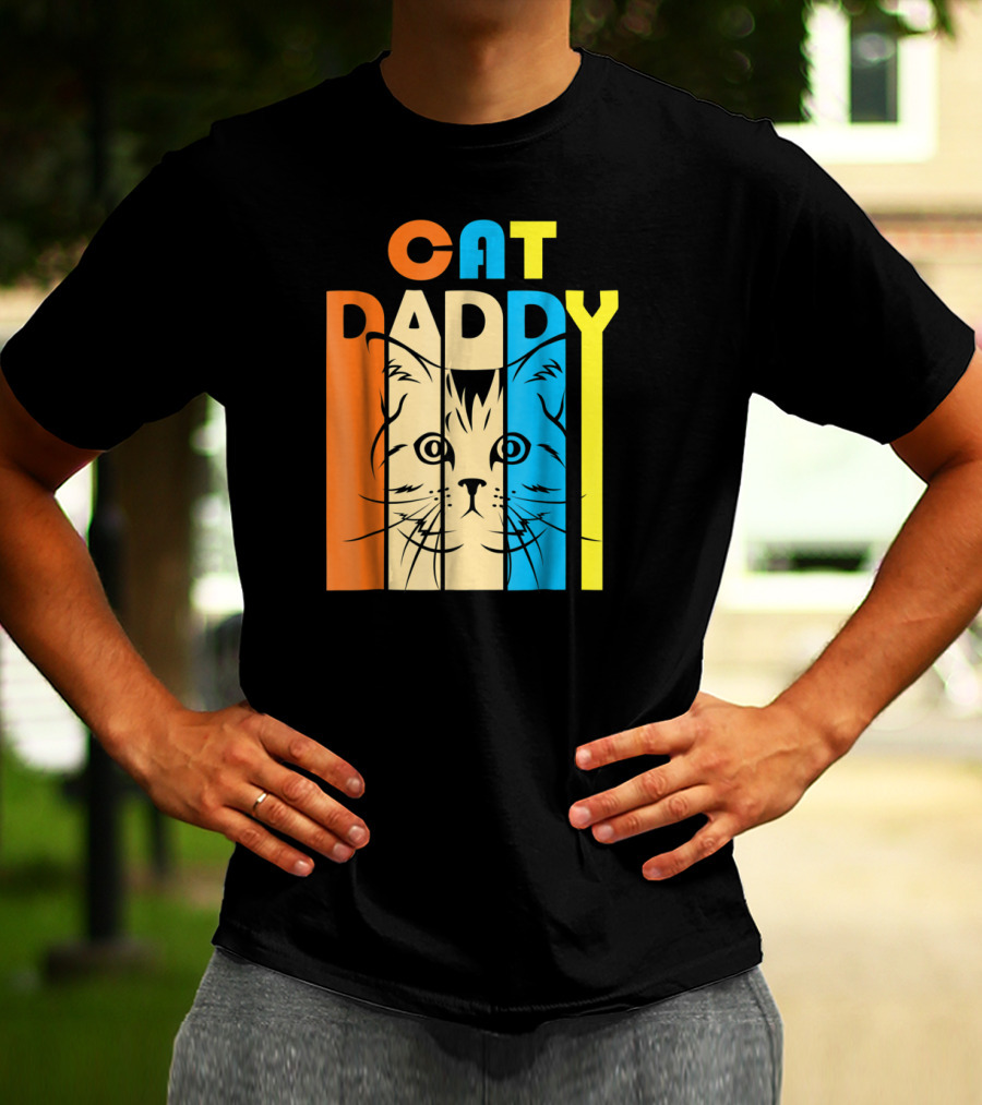 Retro Vintage Cat Daddy Multicolor T-Shirt