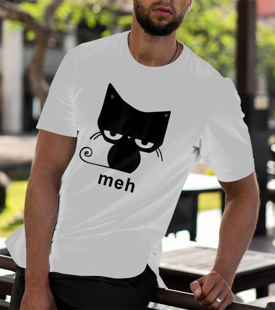 Meh Black Cat Funny For Cat Lovers Lazily Expressive Cat Enthusiast Humor T-Shirt