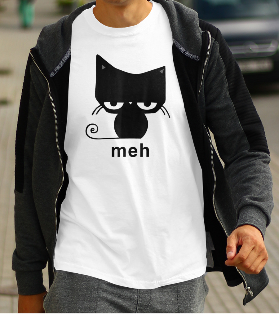 Meh Black Cat Funny For Cat Lovers Lazily Expressive Cat Enthusiast Humor T-Shirt