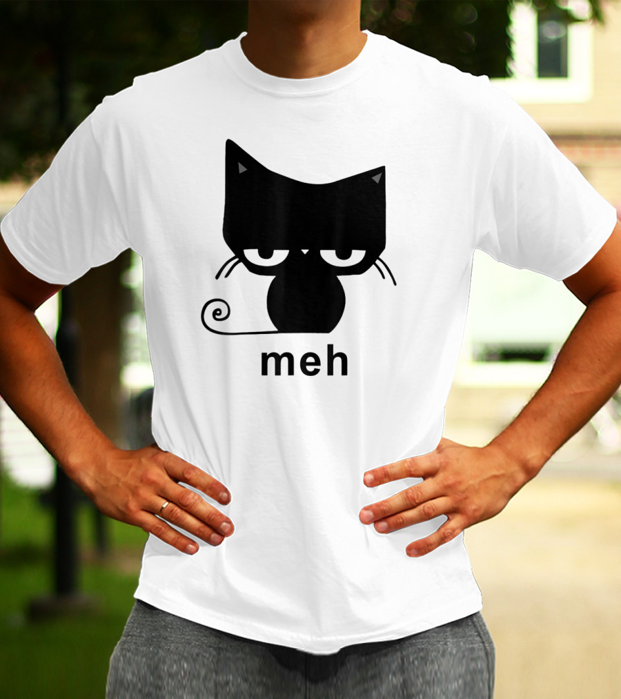 Meh Black Cat Funny For Cat Lovers Lazily Expressive Cat Enthusiast Humor T-Shirt