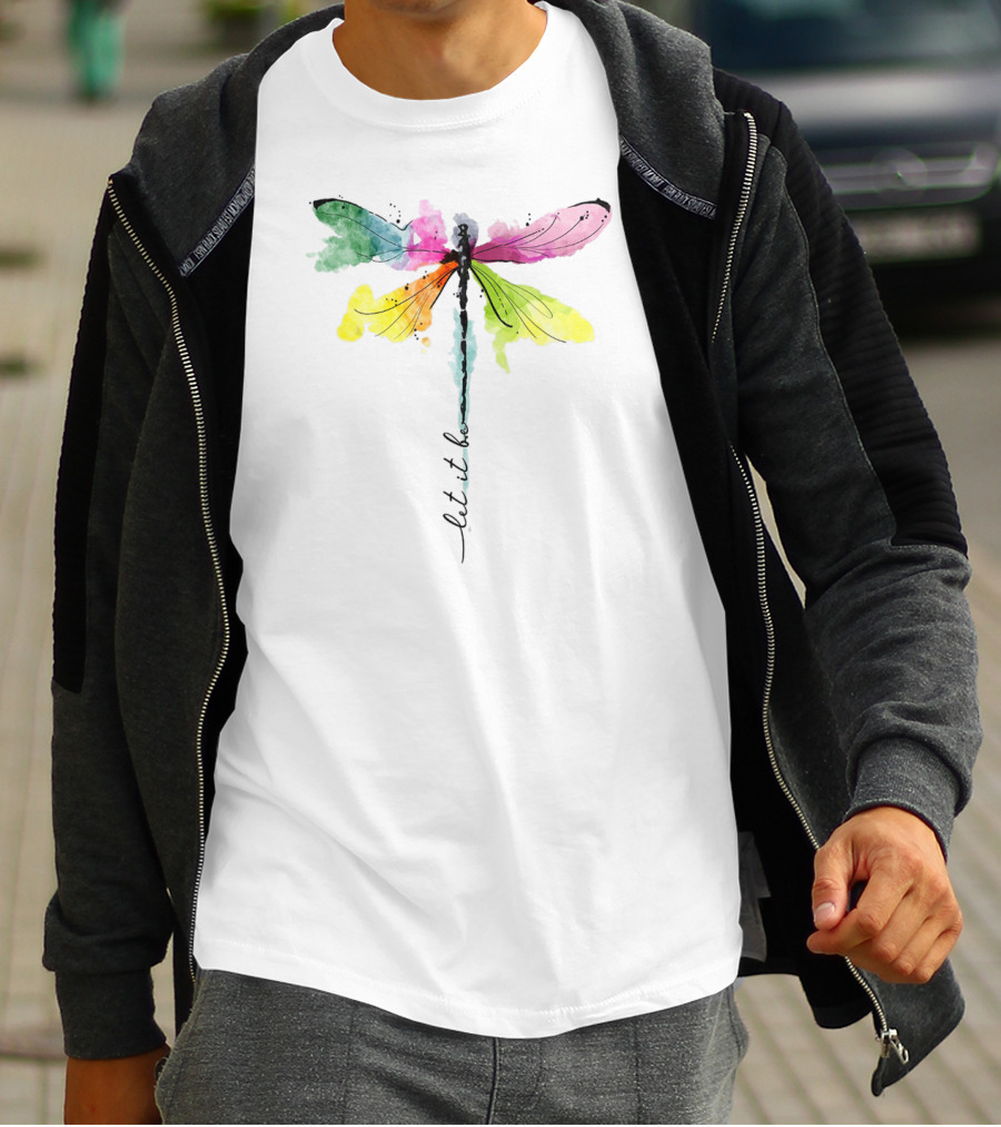 Let It Be Dragonfly Hippie Be Watercolor Peace T-Shirt