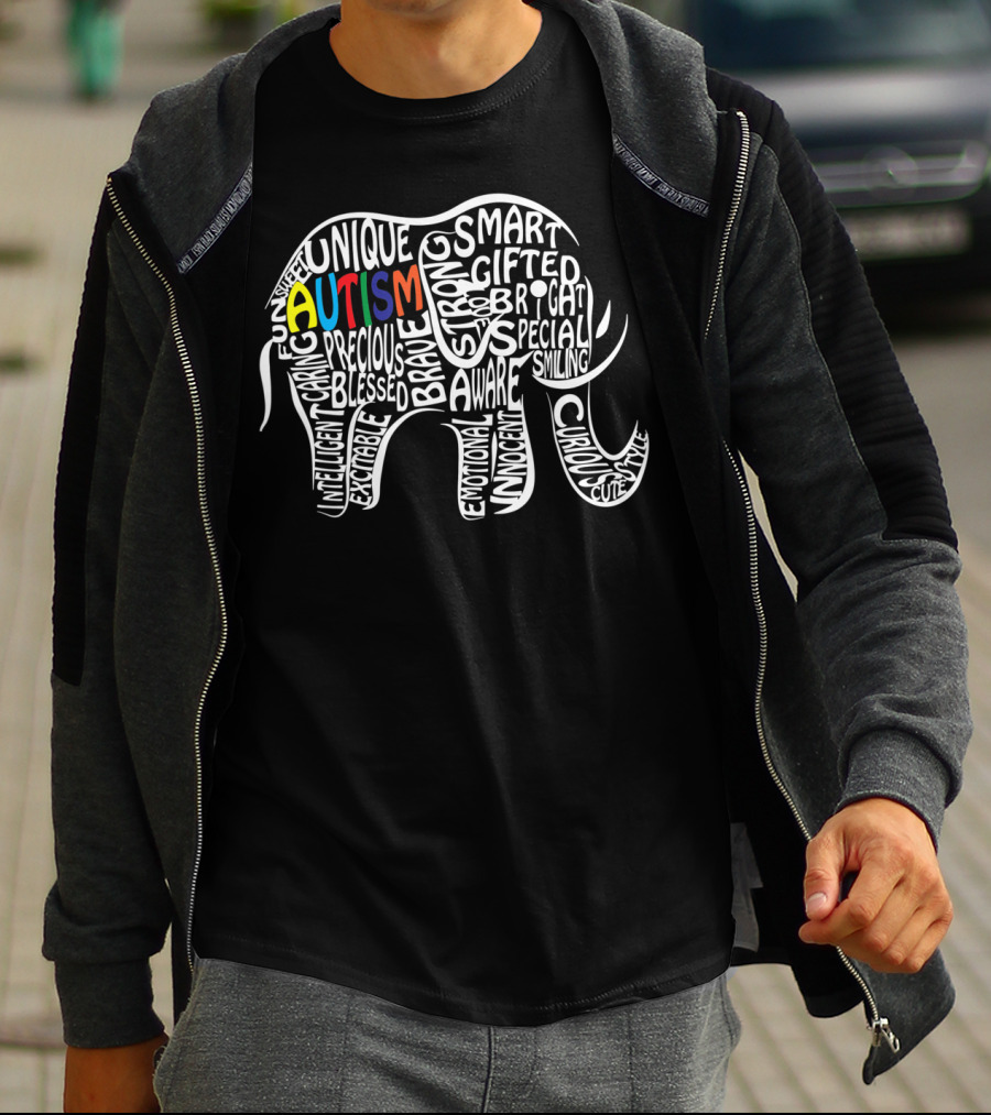 Autism Awareness Elephant Unique Intelligent Caring Strong Gifted Innocent Curious T-Shirt