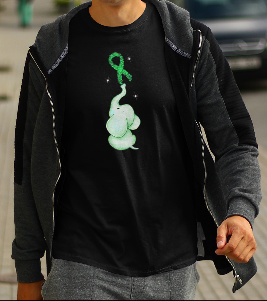 Elephant With Green Ribbon For Cerebral Palsy Awareness T-Shirt