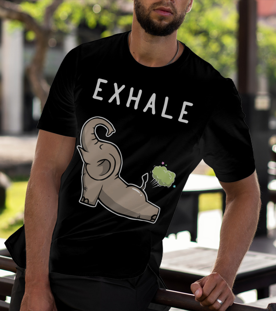 EXHALE Mens Womens Funny Elephant Lovers T-Shirt