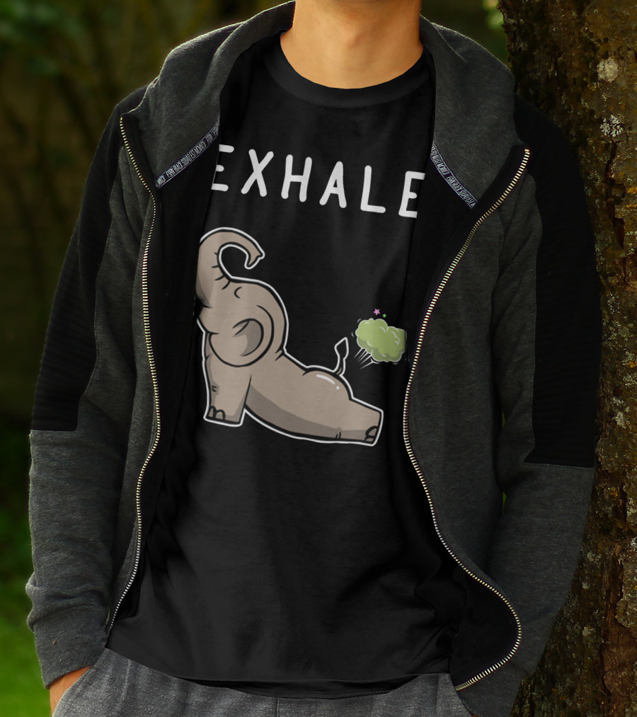 EXHALE Mens Womens Funny Elephant Lovers T-Shirt