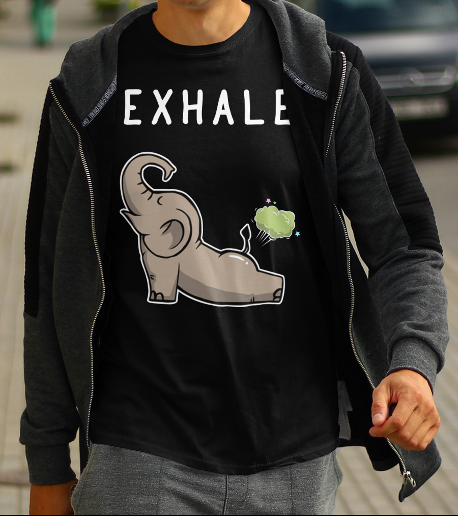 EXHALE Mens Womens Funny Elephant Lovers T-Shirt