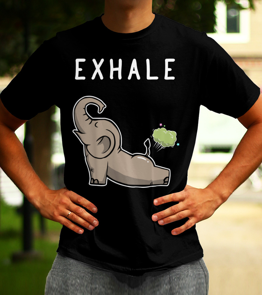 EXHALE Mens Womens Funny Elephant Lovers T-Shirt