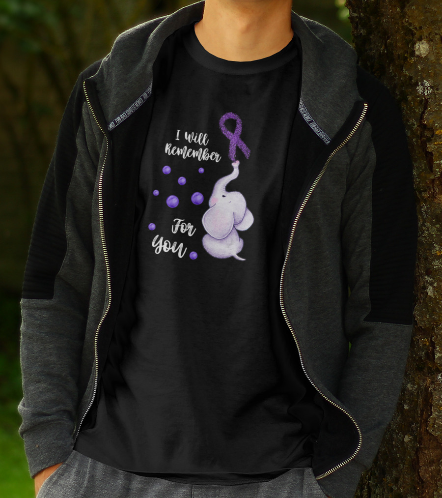 I Will Remember For You Elephant Purple Ribbon Alzheimer's Awareness T-Shirt