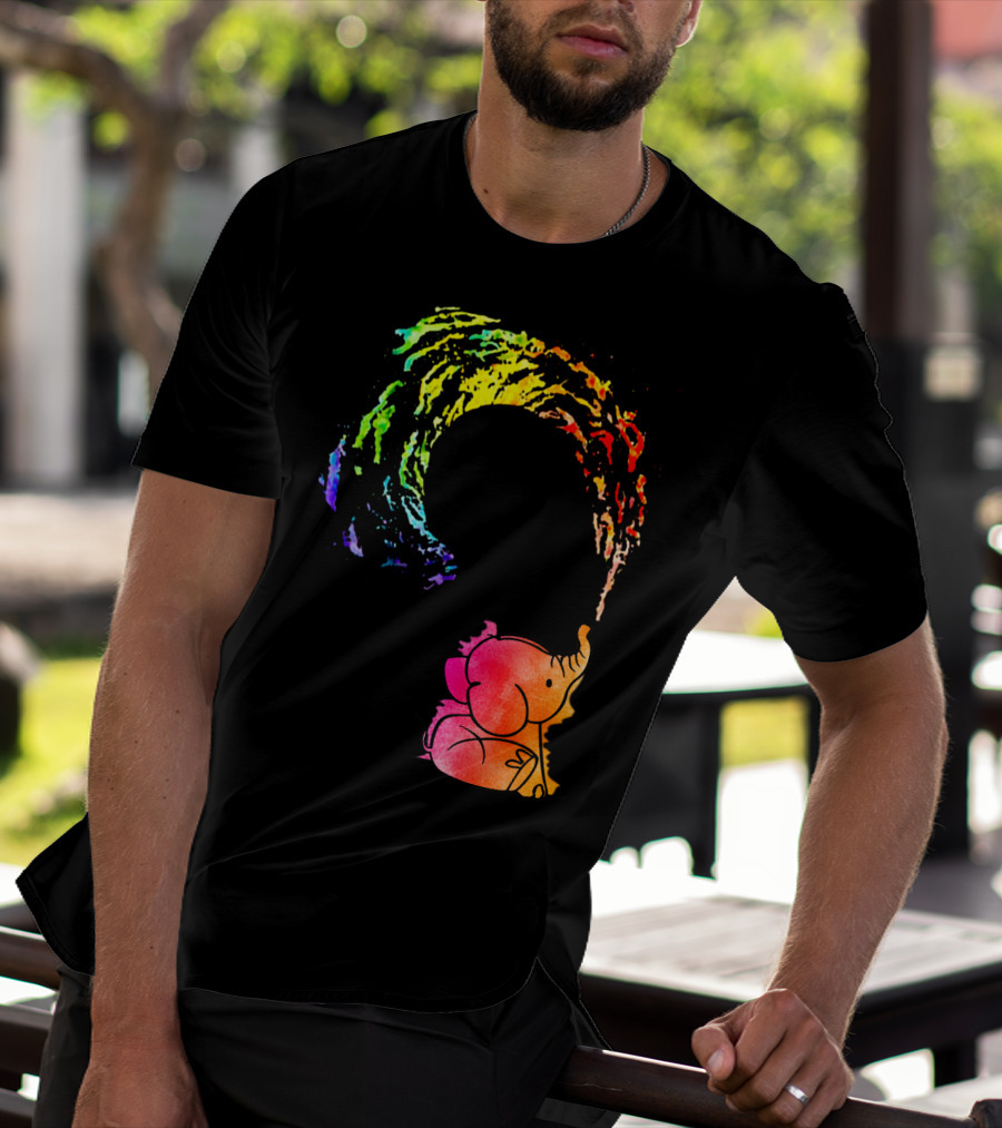 Rainbow Wave Elephant Painting Wall T-Shirt