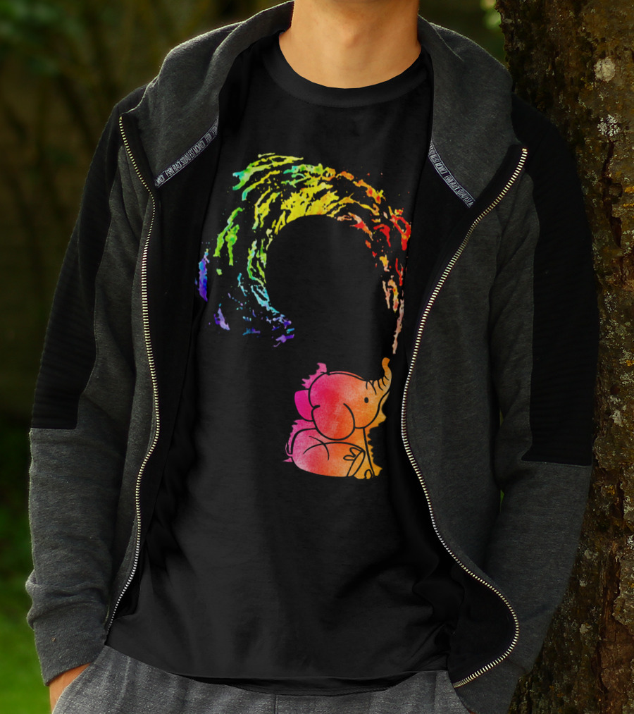 Rainbow Wave Elephant Painting Wall T-Shirt