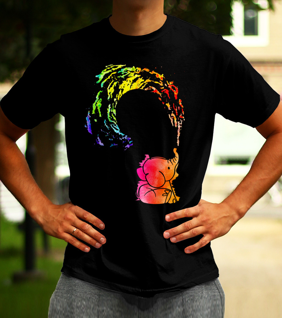 Rainbow Wave Elephant Painting Wall T-Shirt
