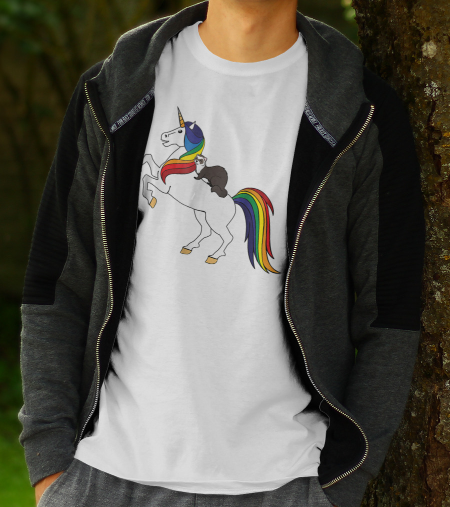 Ferret Riding Rainbow Unicorn T-Shirt