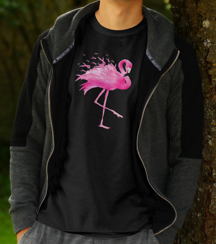 Flamingo Breast Cancer Awareness Pink Ribbon T-Shirt